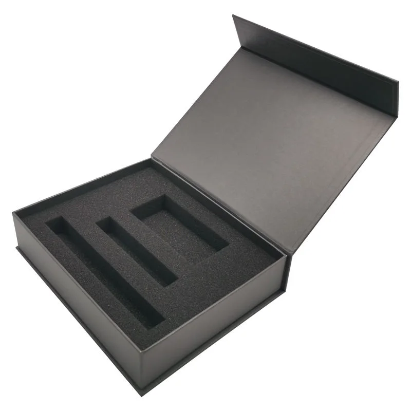 Custom Black Book Shaped Magnetic Closure Lid Hard Gift Shipping Rigid Cardboard Cosmetic Packaging Paper Box With Foam Insert packaging reference