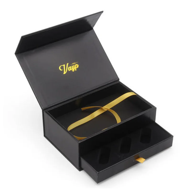Custom Logo Paper Cardboard Rigid Hard Gold Foil Magnetic Drawer Two Double 2 Layer Gift Packaging Box packaging reference
