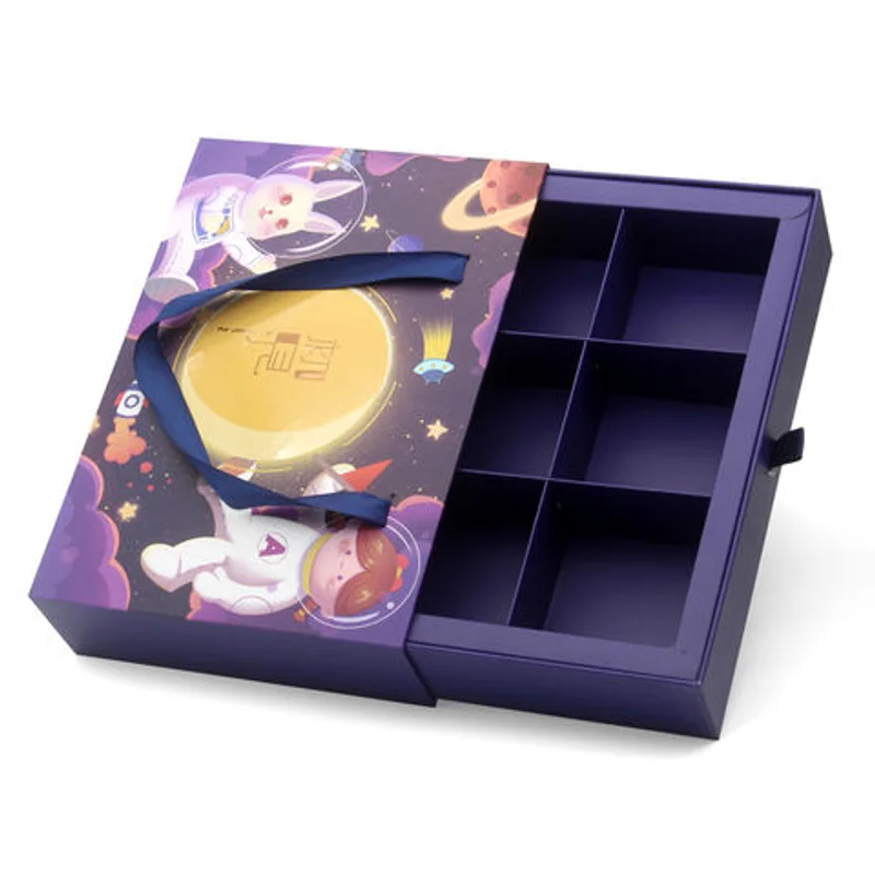 Custom Logo Rigid Cardboard Handle Drawer Sliding Paper Moon Cake Mooncake Gift Boxes Packaging for Moon Cake packaging reference