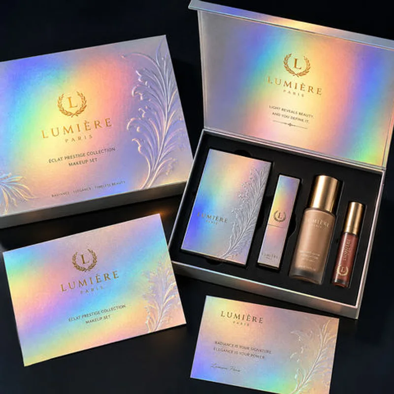 Custom Cosmetics Holographic Paper Folding Magnet Box Packaging Luxury Rigid Magnetic Collapsible Gift Box with Magnetic Closure packaging reference