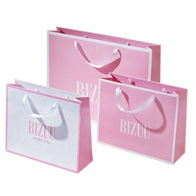 Luxury Customization logo Pink Jewelry Packaging Paper Bags Wholesale Craft Paper Shopping Gift Bags packaging reference